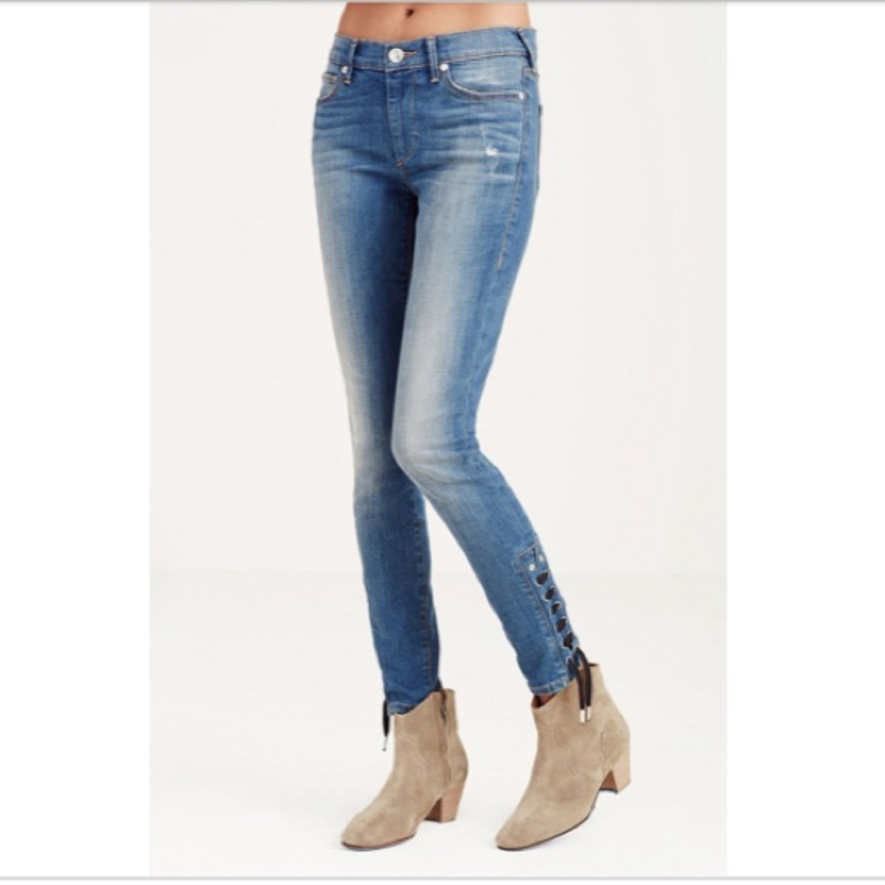 NWT True Religion ‘Halle’ crop lace-up jeans sz 26